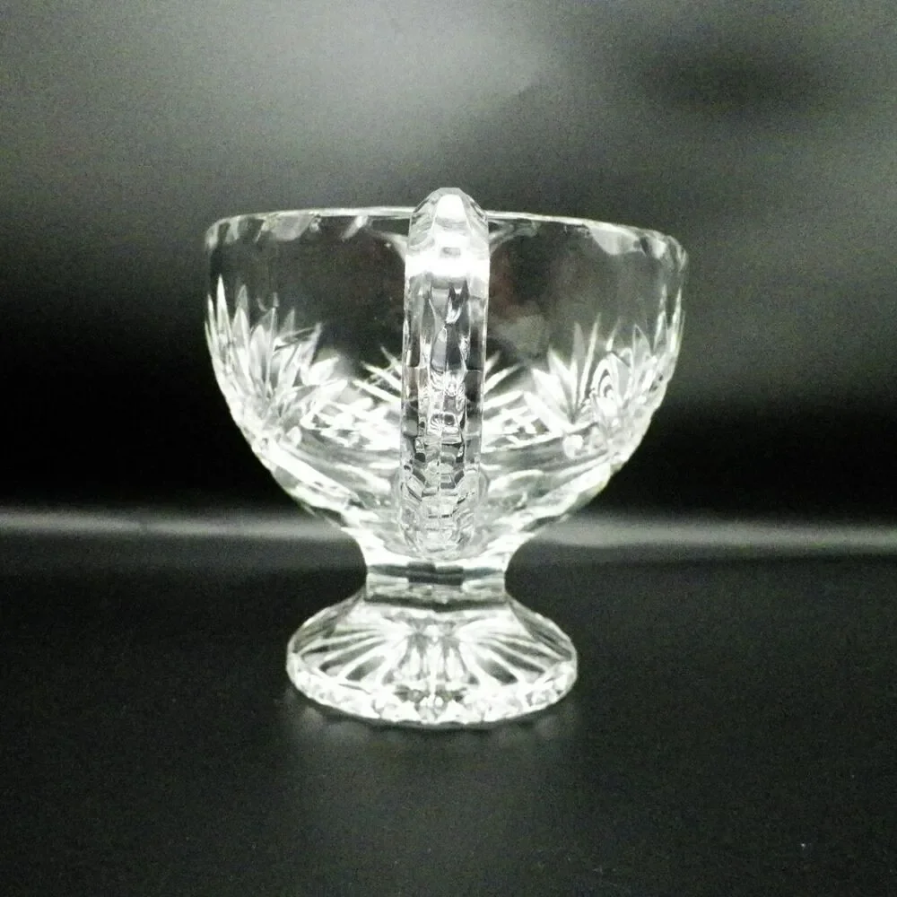 Footed Gravy Boat Crystal Fan and Criss-Cross Pattern Vintage Glassware